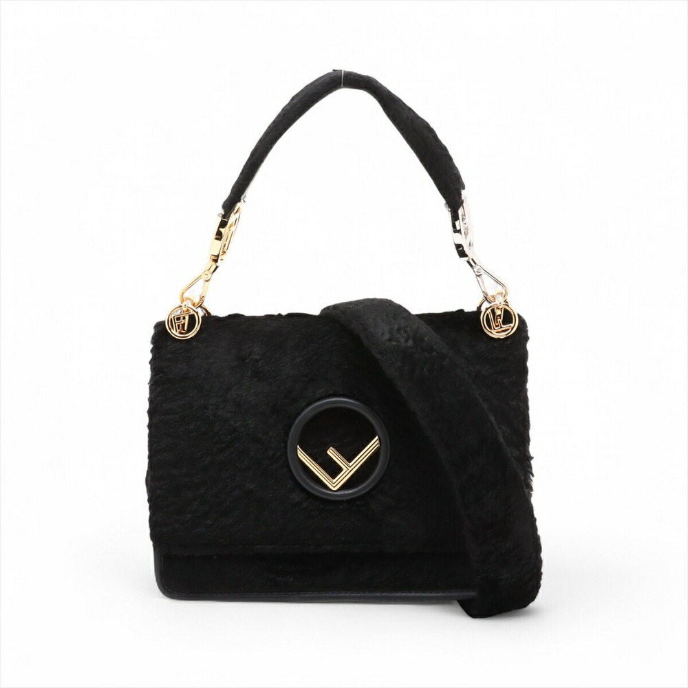 Fendi Canayef fur leather shoulder bag black